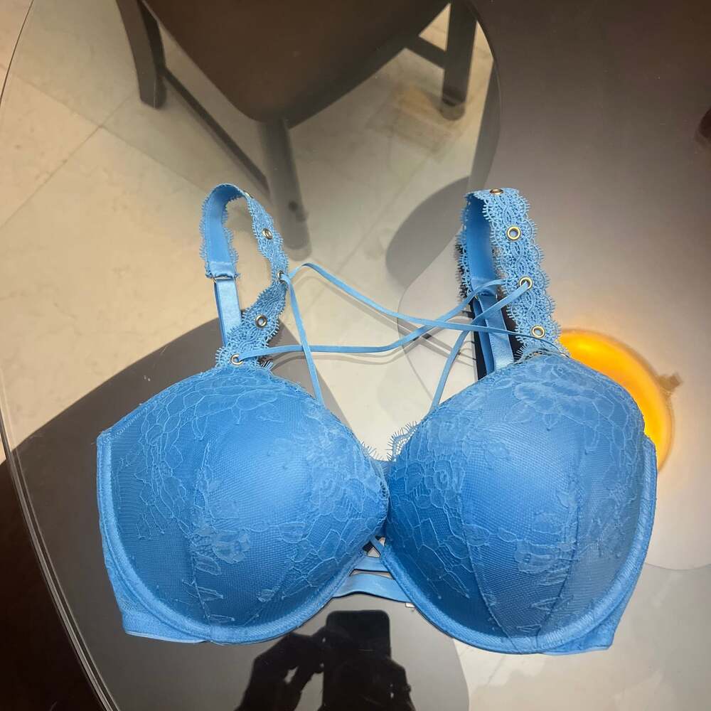 Victoria's Secret Very Sexy Capri Blue Rose Lace Grommet Strappy Push-Up Bra
